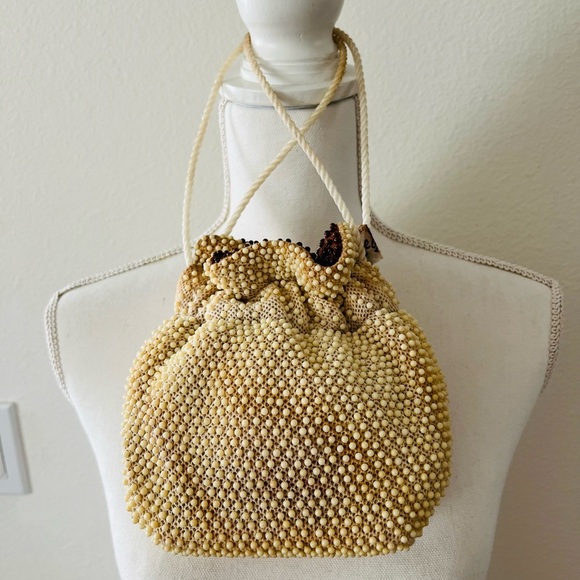 Handbags - Elegant Cream-Brown Beaded Women's Bag